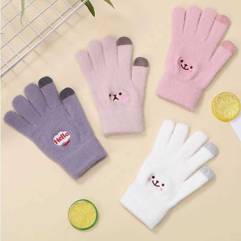 Warm and fun thick touch screen Gs in winter with embroidered cute cartoon smiling face suitable for women W241026
