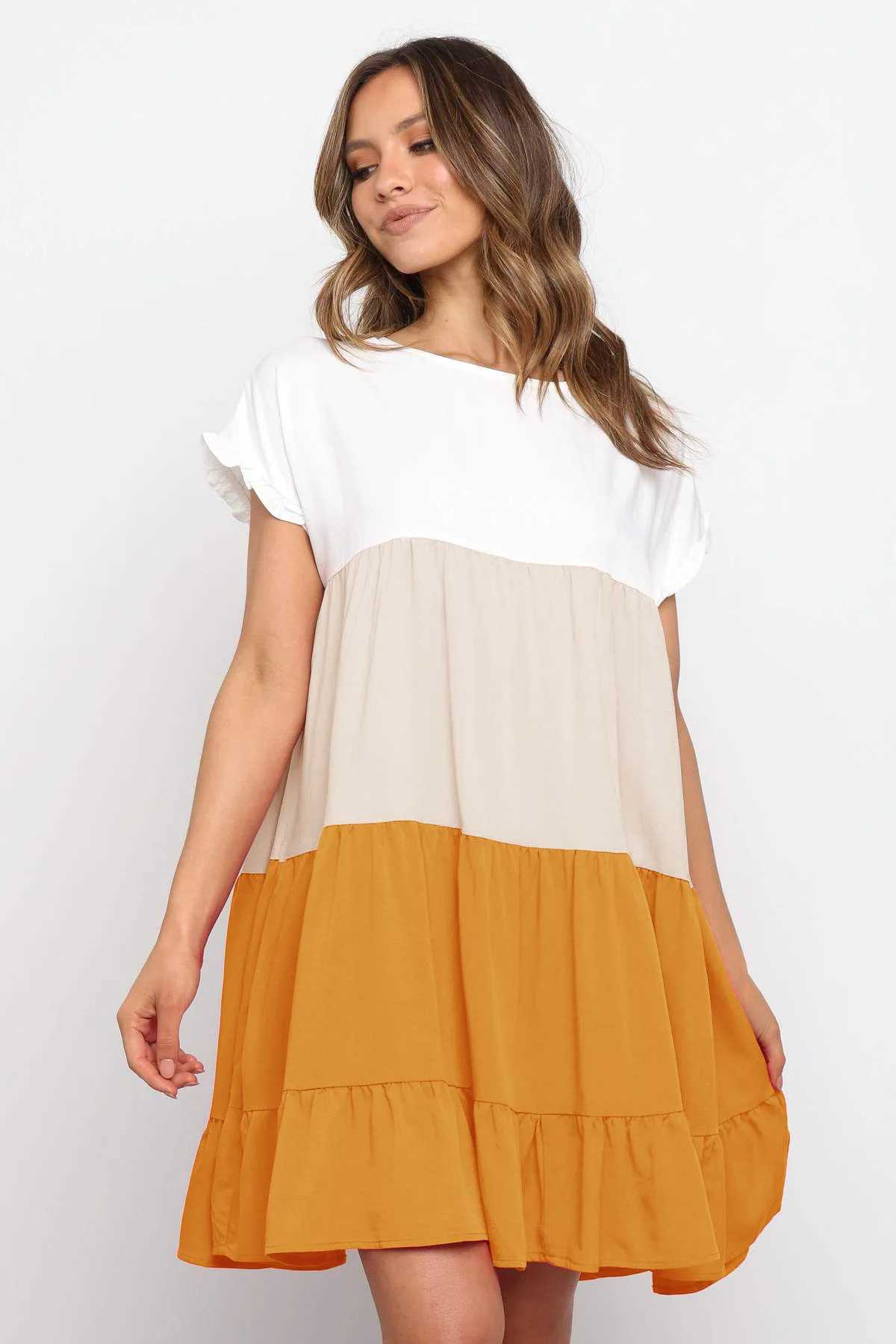 Summer maternity sun dress contrasting colors maternity beach dress loose maternity clothing patch work 2021 elegant W241026