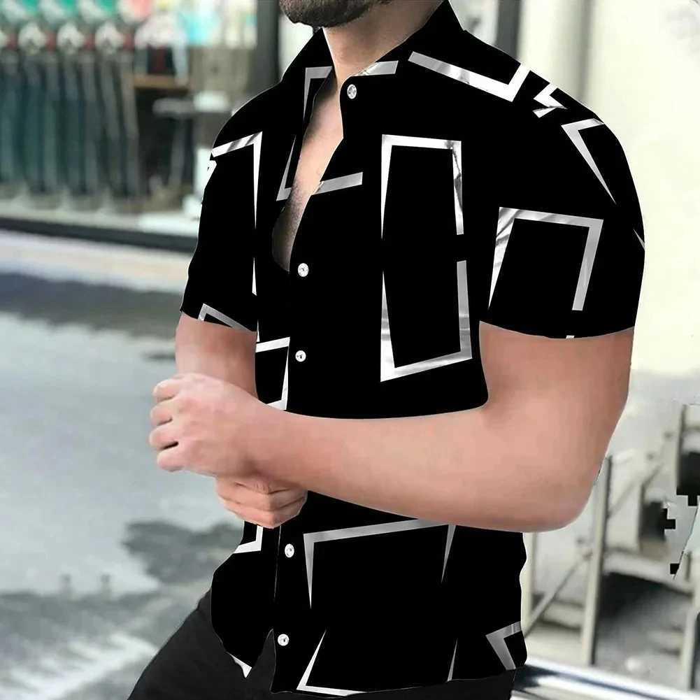 2024 New Haian Simple Print 3D Printed Mens Shirt Fashion Button Short Sleeve Collar Strt Clothing W241026