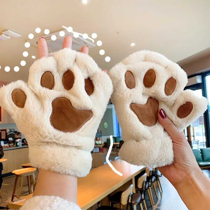 Glass plush cat Cl P Gs plush gloves warm and soft plush short finger plush bear Gs clothing half finger Gs W241026