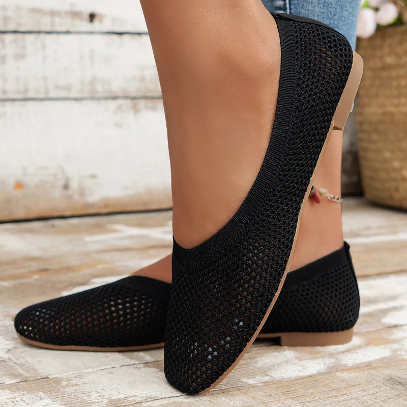 Mesh Knitted Loafers Shoes Womens Apartment Sports Shoes Casual Sports Shoes Summer Walking and Running Comfortable Zapatos Muje 241024