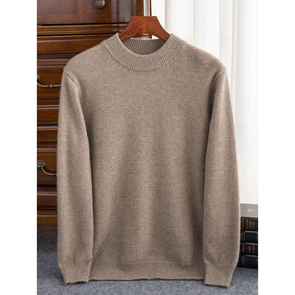 Autumn Winter Thick Sweater 100% Cashmere Long Sleeve Mock-Neck Pullover Warm Pure Color Large Size Knitwear Men Clothing