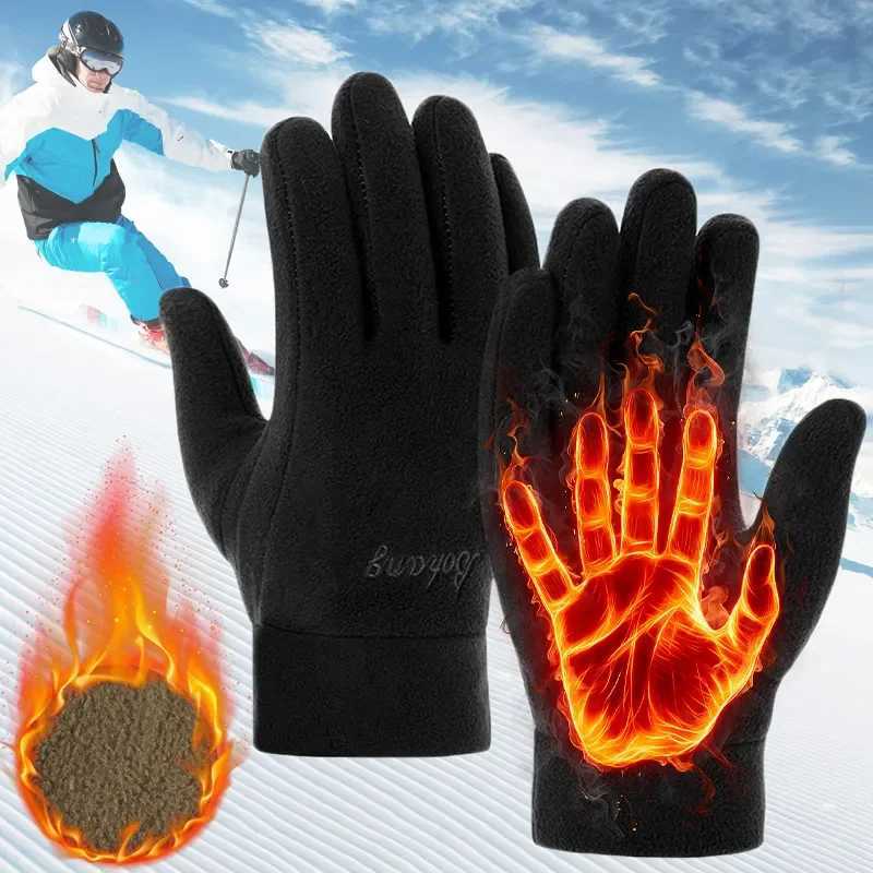 Mens Winter G Solid Womens Outdoor Polar Wool Thick Cold Warm G Motorcycle Wrist G Black Gloves W241026