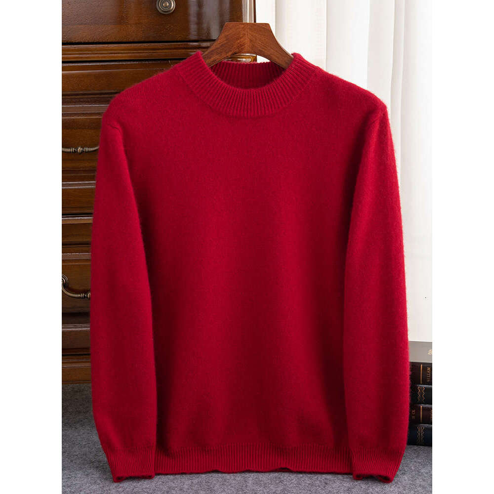 Autumn Winter Thick Sweater 100% Cashmere Long Sleeve Mock-Neck Pullover Warm Pure Color Large Size Knitwear Men Clothing