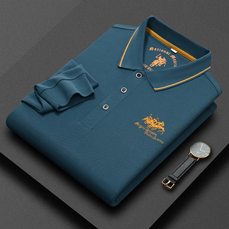 95Cotton Quality Mens Polo Shirt Autumn Exquisite Embroidery Long Sleeve Business Fashion Golf Men Clothing 241025
