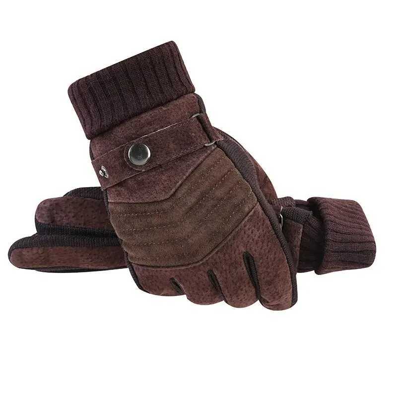 Mens winter bicycle windproof cold insulation warm leather touch screen anti slip thick pile W241026