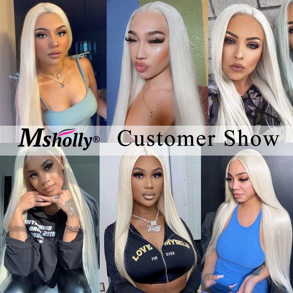 Glueless Straight Platinum Blonde Colored Lace Closure Remy Human Hair 13x4 White TransparentLace Frontal Wigs Preplucked