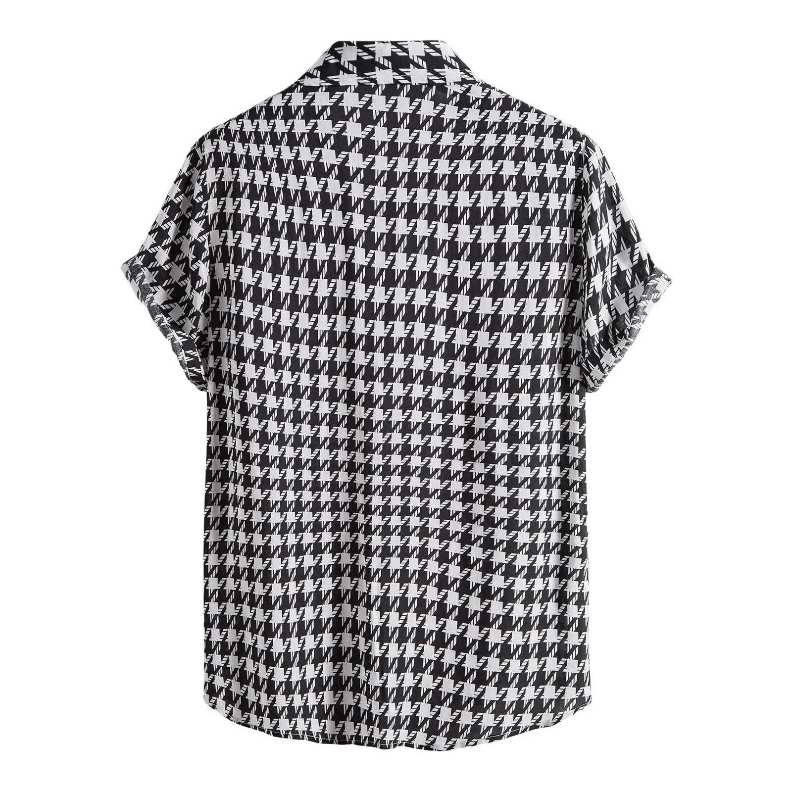 2024 Mens Short Sleve Casual Loose Shirt Summer Hound Plaid Shirt Mens Haian Short Sleve Beach Button Shirt W241026