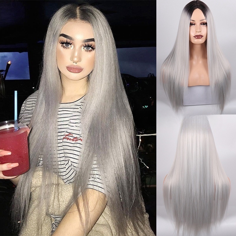 Hot selling wigs for women fashion dyed gradient color long straight hair wigs chemical fiber hair