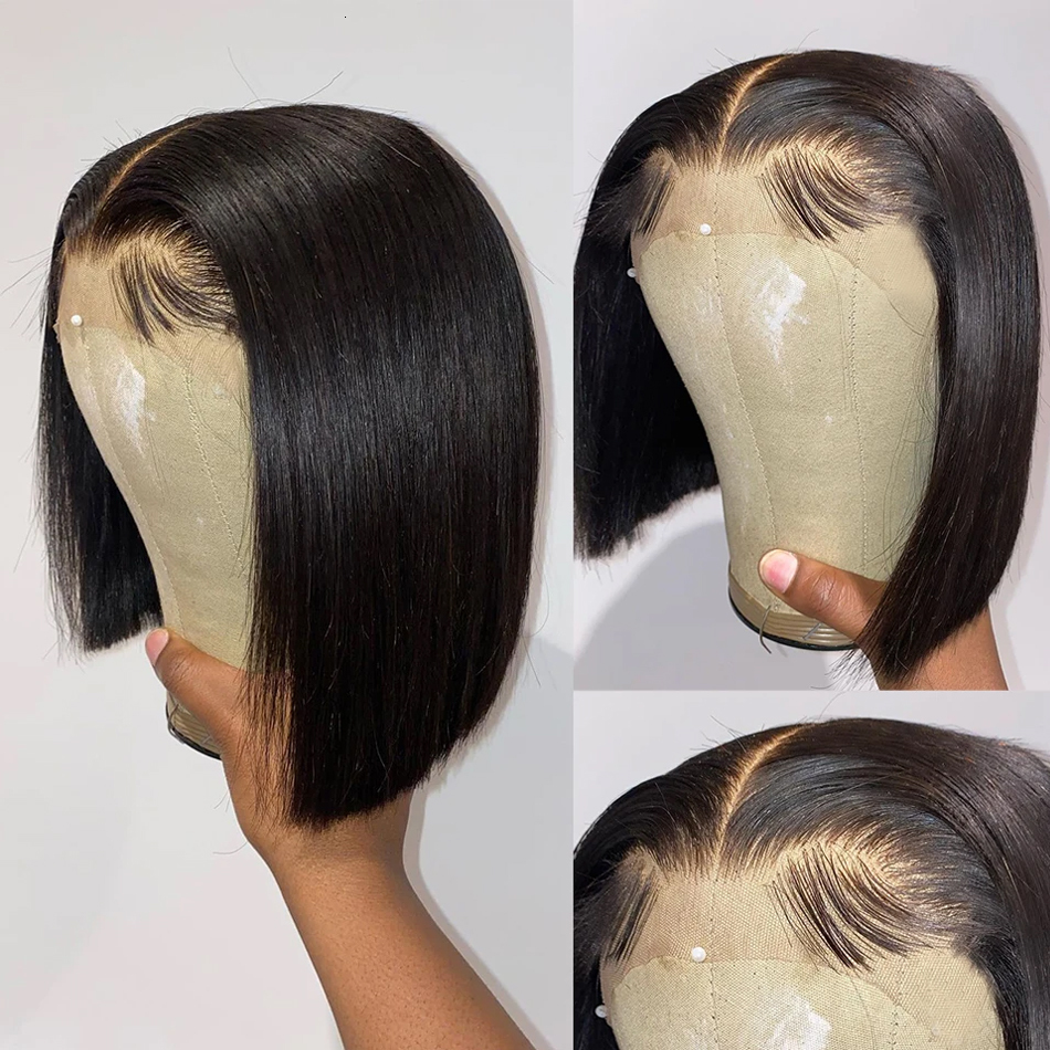 13x4 Straight Short Transparent Front Human Wigs Remy Hair Frontal Bob Wig 4x4 Lace For Black Women