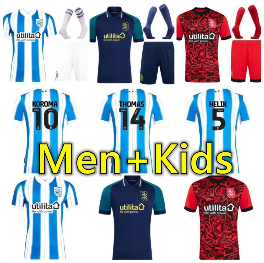 Huddersfield 24 25 Town soccer jerseys home away RUDONI 8 THOMAS 14 HELIK 5 WILES 23 KOROMA 10 BURGZORG 7 2024 2025 Huddersfield jersey football shirts Kids man set