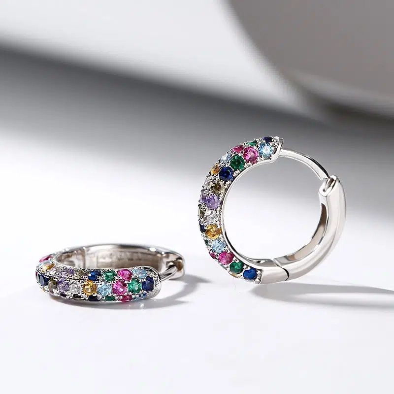 925 sterling silver colored zircon earrings women hip hop street diamond crystal earrings hollow design 18K diamond Stud earrings luxury jewelry