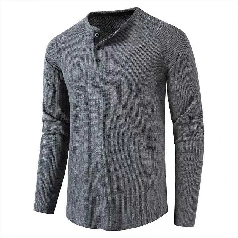 Autumn and Winter New Mens T-shirt European and American Mens Solid Color Long Shirt Henry Shirt Mens W241026