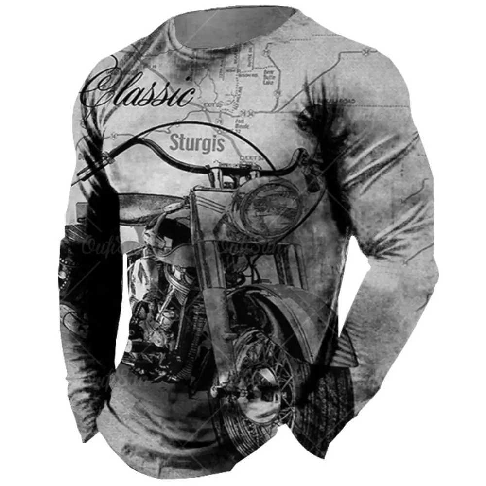 Retro Mens Long Sleve T-shirt 3D Retro Motorcycle Oversized T-shirt Sports Shirt Bicycle Racing Top Mens Clothing W241026