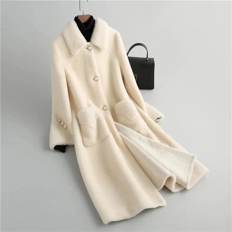 Yellow Solid Thick Woolen Long Sleeve High Waist With Belt Buttons Jacket Wool Blends Korean Fashion Coat Winter 2023 241025