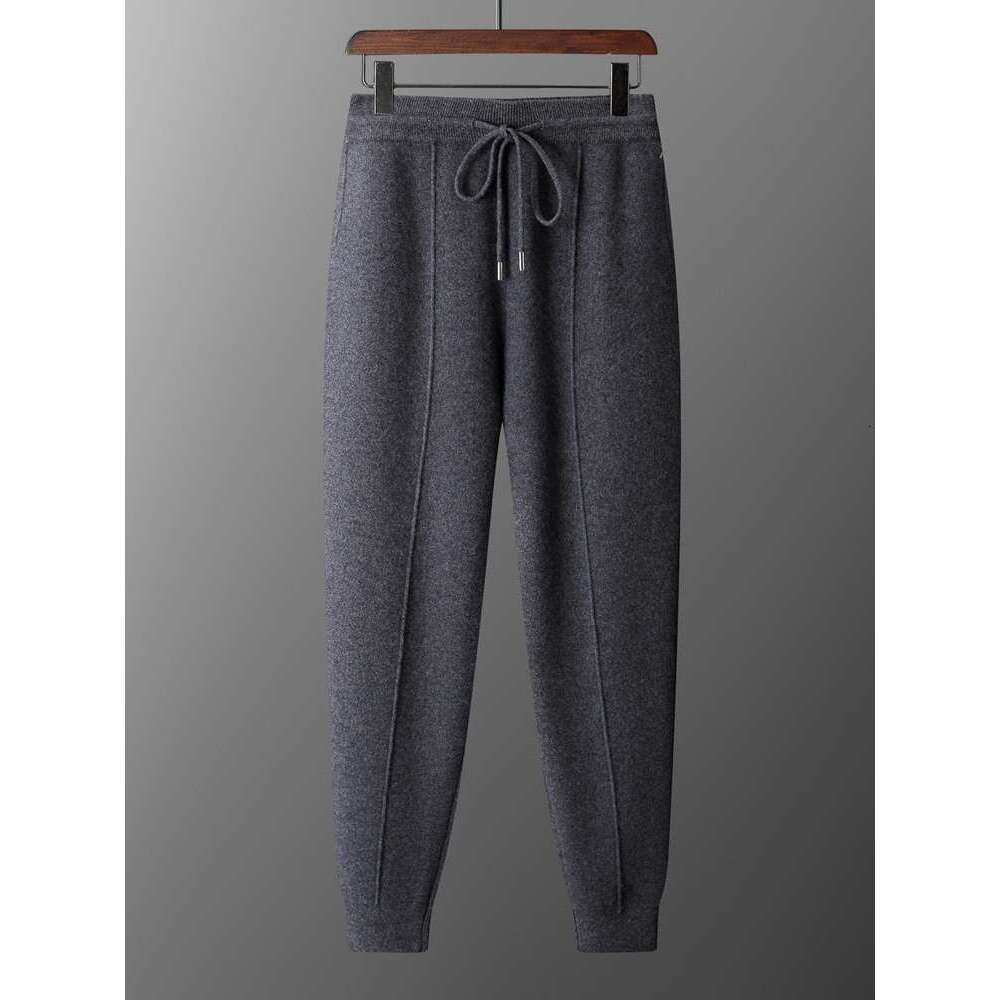 Men's Cashmere Autumn Winter Thick Smart Casual Pencil Soft Warm Sport Trousers 100% Merino Wool Fashion Knit Pants