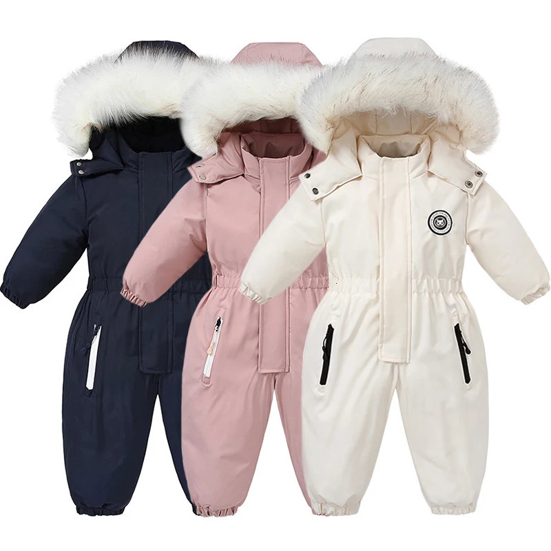 Autumn and Winter Baby Jumpsuit Warm Baby Ski Suit Plus Velvet Boys Overalls Baby Girl Clothes Waterproof Children Jacket 241025