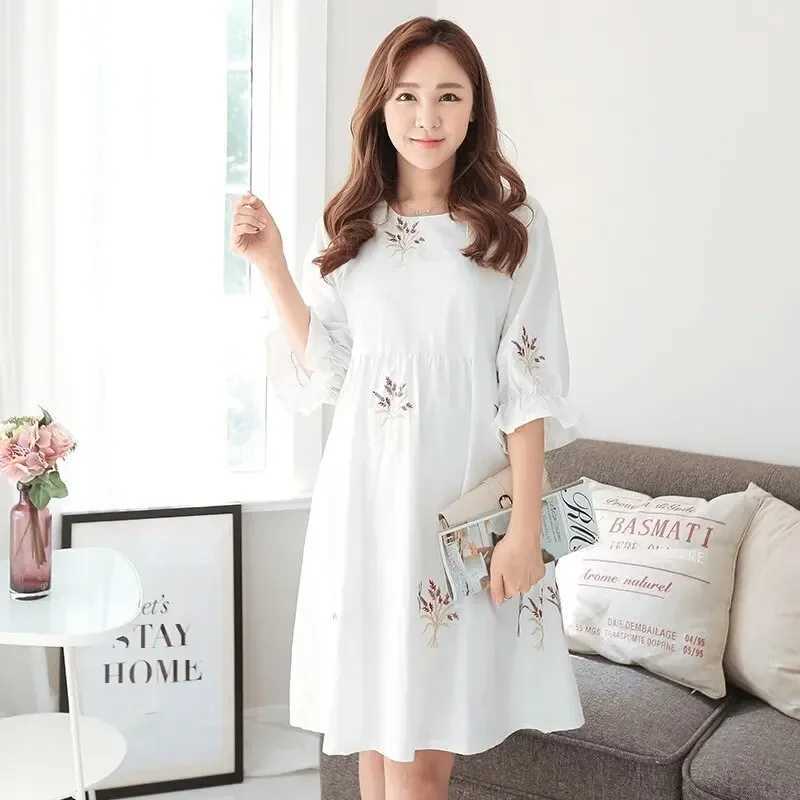 2024 New Maternity Clothing Summer Dress Third Quarter Sleeve Large Size Medium Long Korean style Small Loose Maternity Clothing W241026