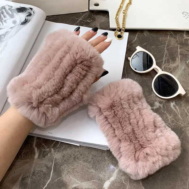 Newly arrived womens natural rabbit fur Gs knitted warm real Rex rabbit fur gloves womens winter outdoor Rex rabbit fur Gs W241026