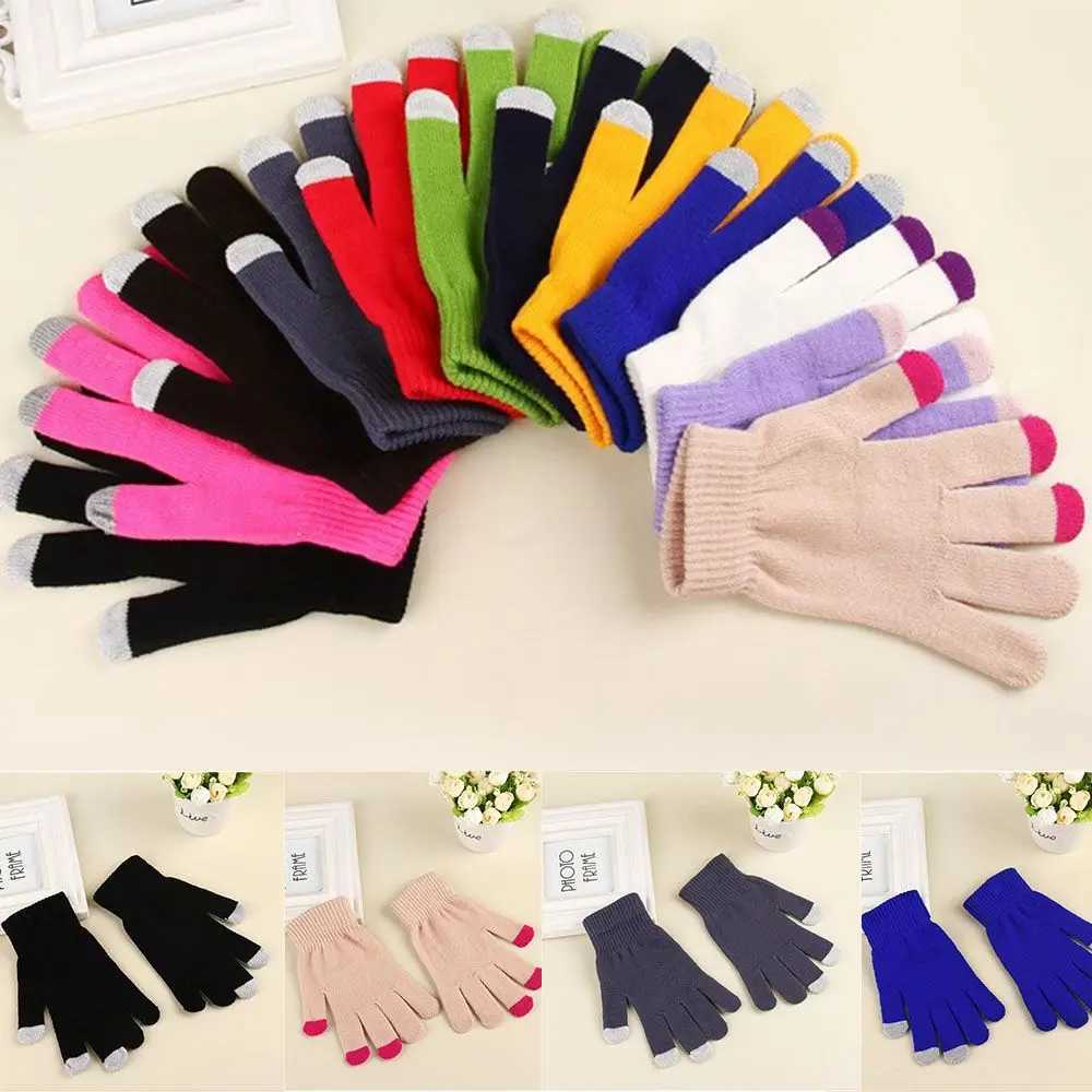 Womens winter knitted full finger Gs unisex solid touch screen Gs outdoor warm cycling driving gloves W241026