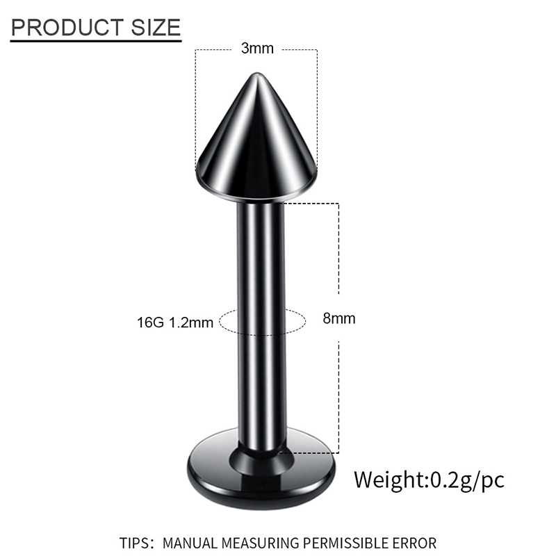 2Pcs 16G Labret Women Men Round Ball Spike Cone Tip Titanium Steel Screw Back (Pierced) Stud Earrings Punk Gothic Jewelry Gifts