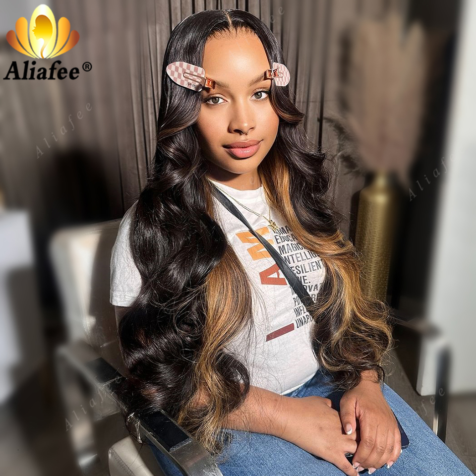 34Inch P1B/27 Highlight Body Wave 13x6 Lace Frontal Wigs Blonde Pre Plucked 100% Human Hair Wig for Women