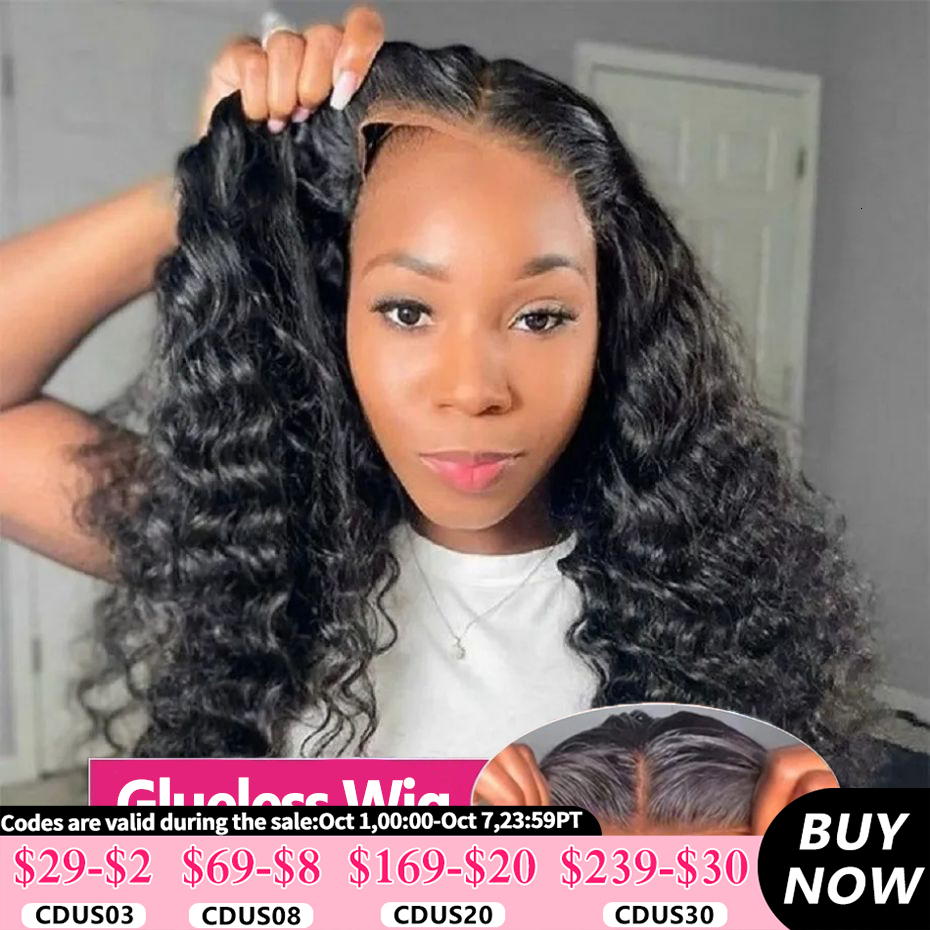 Glueless Wig 30 32Inch Deep Human Hair 200% Pre-Cut 5x5 6x4 Transparent Lace Closure Wigs Curly Water Wave