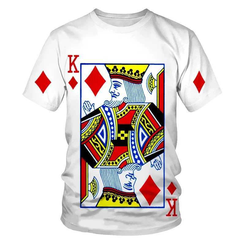 Poker card 3D printed fashionable mens T-shirt Plum K pattern short Slves casual Harajuku trend comfortable O-neck top W241026
