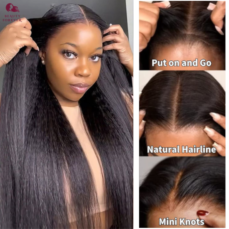 Beautyforever 13X4 Yaki Straight Glueless Ready Wear to Ear Transparent HD Lace Frontal Human Hair Wig