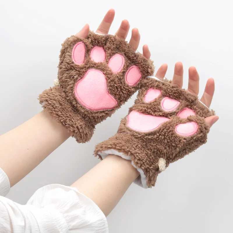 Womens Cartoon Cat Cl Gs Thick Finger Plush Bear Warm and Cute Thick Bear P Finger Winter Kaii Gloves Gs W241026