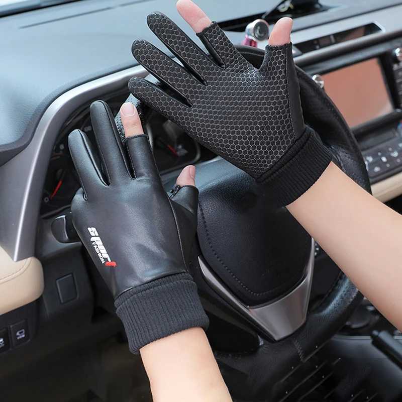 Mens Gs Bicycle Winter Two Half Finger Velvet Warm and Anti slip Mens Waterproof Sports Touch Screen Hiking Fishing Gs W241026