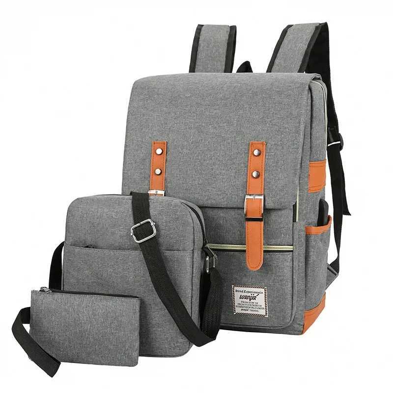 Mens Backpack Set of Three 15.6 Inch Laptop Bag with USB Charging Port School Bag Waterproof Large Capacity Business BackpackXJ241026