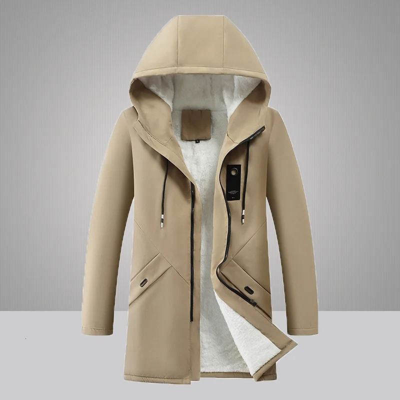 Mens Cotton Windproof Solid Color Coats Parkas Jackets for Men Long Hooded Coat Winter Warm Thick Fleece Jacket y241025