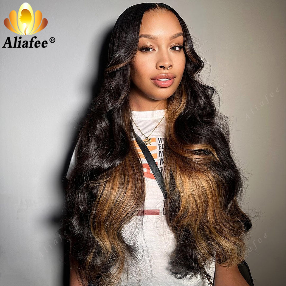 34Inch P1B/27 Highlight Body Wave 13x6 Lace Frontal Wigs Blonde Pre Plucked 100% Human Hair Wig for Women