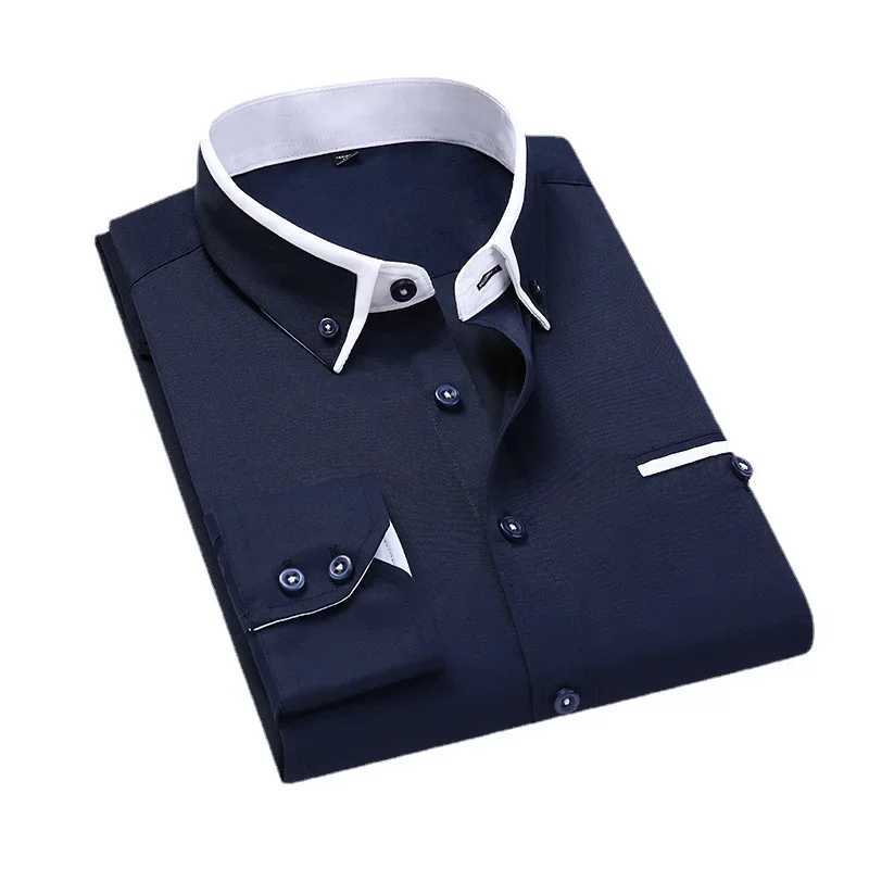 Mens shirt long Sleve twill solid stripe dress business office casual shirt slim fit mens dress W241026