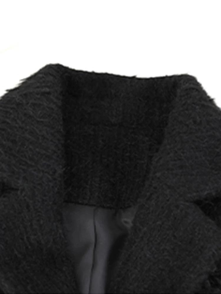Lautaro Autumn Winter Long Black Thickened Warm Wool Blends Coat for Women Double Breasted Fashion in Outerwears 241025