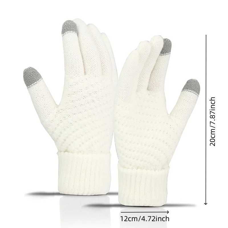 Winter Touch Screen Gs Womens Warm Elastic Knitted Gloves Simulated Wool Full Finger Tube Womens Crochet Hook Thick W241026