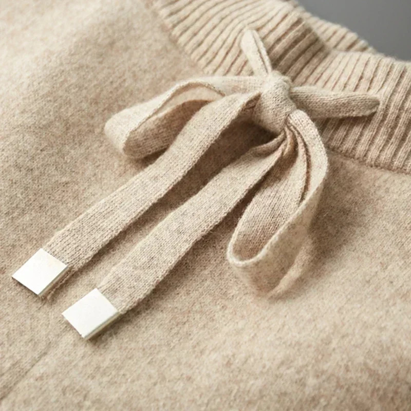 100% Cashmere Suit Men Hooded Zipper Cardigan Autumn Winter Knitted High Waist Trousers Fashion Solid Color Sweater 241025