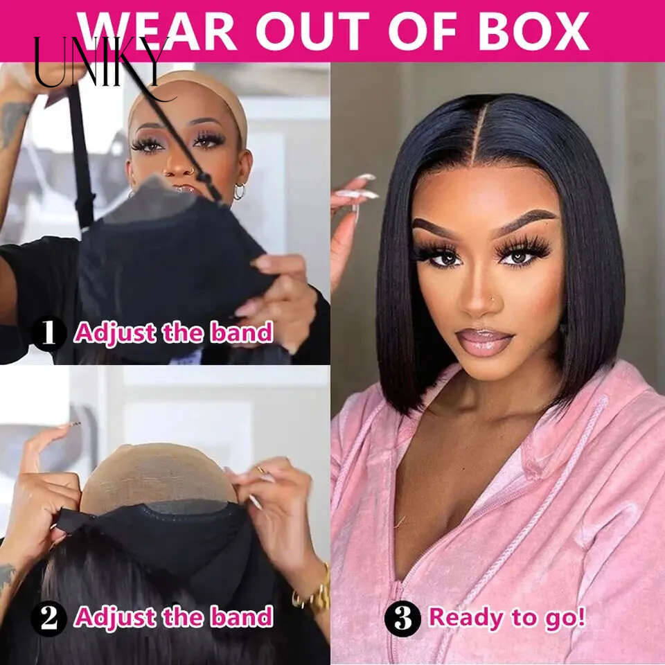 12A Wear And Go Glueless 180 Density Straight Bob Preplucked Human Hair Wigs 4X4 Hd Lace Closure Wig On Sale Clearance