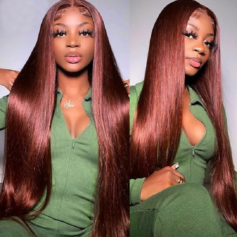 Reddish 4x4 Closure Wigs Human 180% Density Straight Copper Red Lace Front Wig Auburn Brown Brazilian Hair
