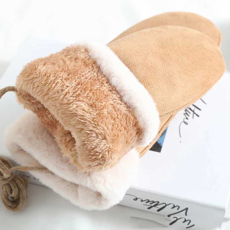 Winter womens warm thick wool velvet suspender Gs cute glass sweet cold protective gloves W241026