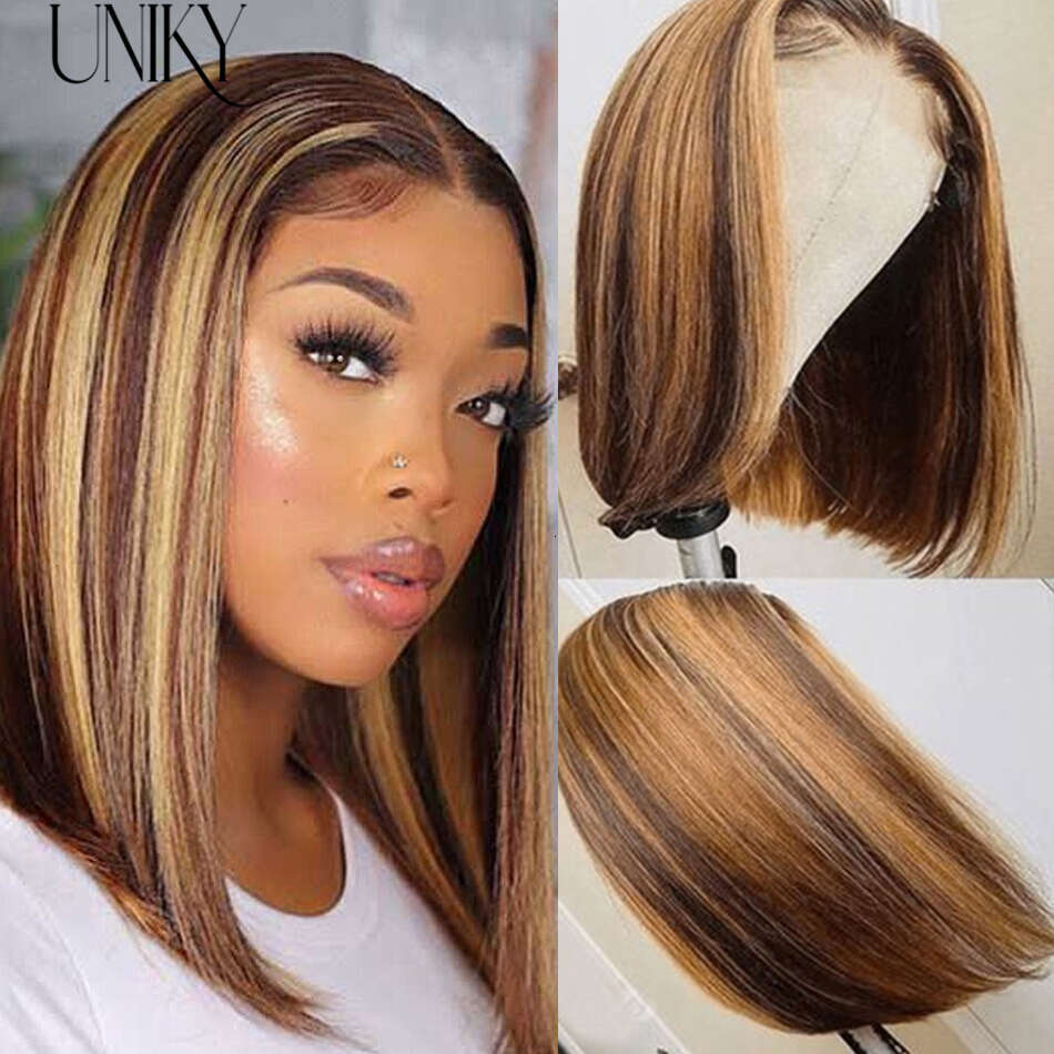Uniky 4/27 Highlight Go Ombre HD Lace Front 6X4 Bone Straight Bob Glueless Wig Human Hair Ready To Wear