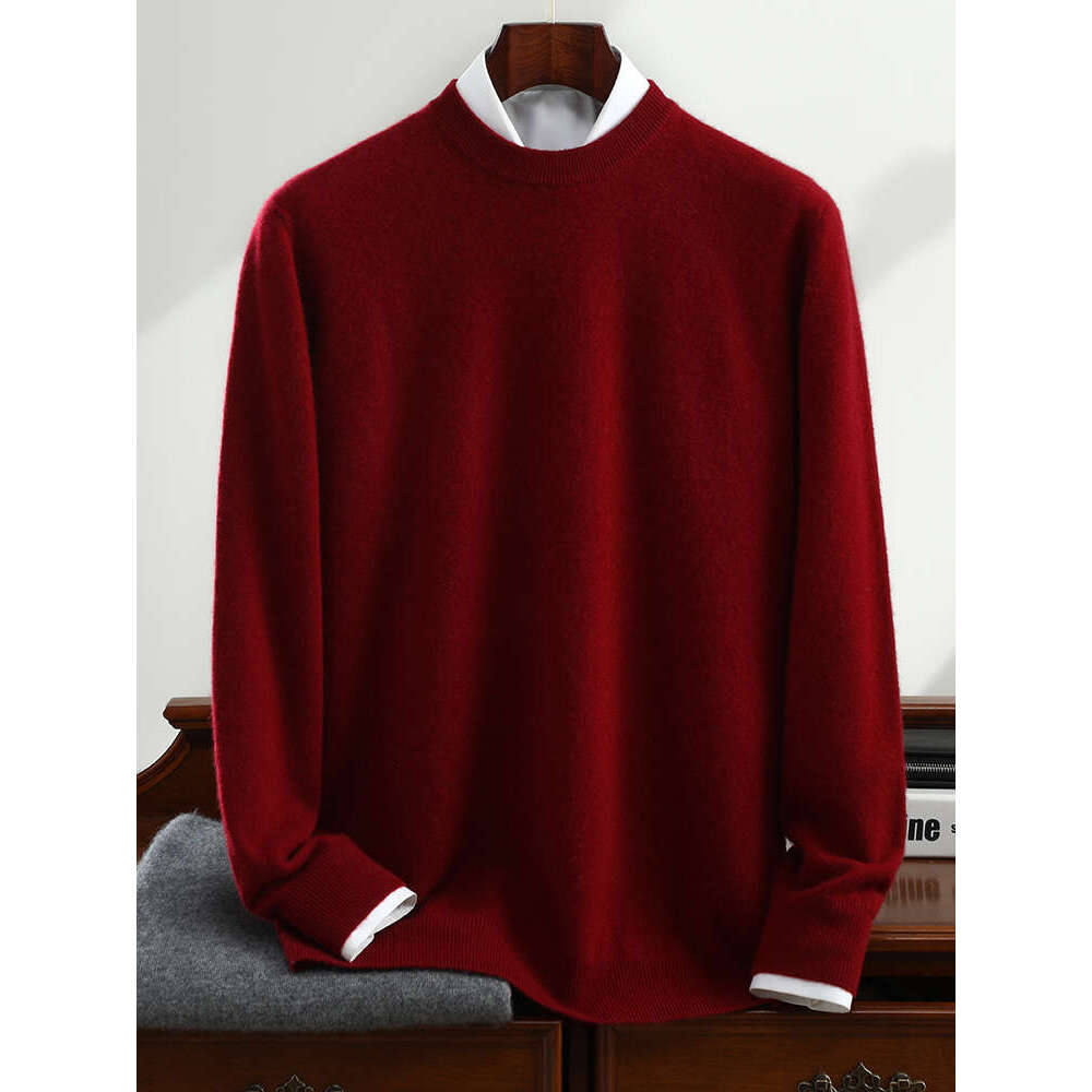 Light Lurxury Autumn Winter 100% Pure Cashmere Sweater Men O-Neck Knit Pullovers Youth Loose Warm Tops Business Casual Shirt