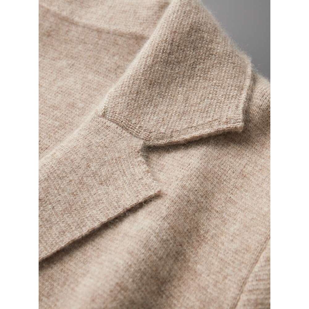 Men 100% Merino Wool Jacket Suit Lapel Sweater Cardigan Autumn Winter Loose Knit Coats Youth Thick Shirt Business Casual Tops