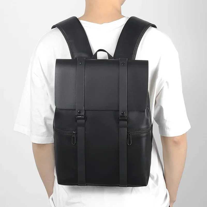 Black Leather Men Backpack Genuine Travel Bag Casual Daypack Fashion School s Large Laptop Soft Skin 14 Backpack XJ241026