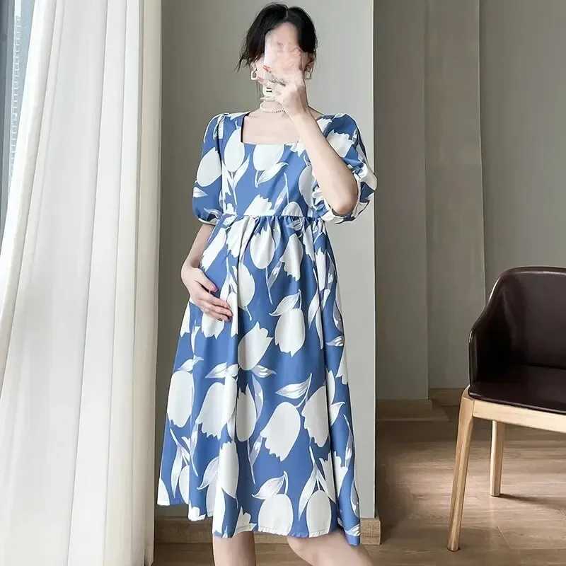 Fashion maternity dress Summer sleeve square neckline printed loose dress Summer Internet celebrity maternity dress W241026
