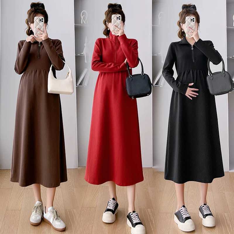 8155# 2023 Autumn Retro Maternity Long Dress Elegant A-line Ultra Thin Maternity Casual Maternity Clothing W241026