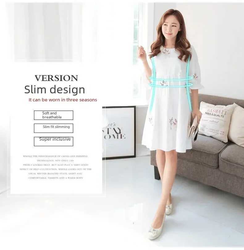 2024 New Maternity Clothing Summer Dress Third Quarter Sleeve Large Size Medium Long Korean style Small Loose Maternity Clothing W241026