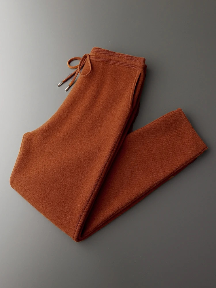 Mens Cashmere Pants Autumn Winter Pencil 100% Merino Wool Knit Trousers Thick Soft Warm Basic Smart Casual 241025