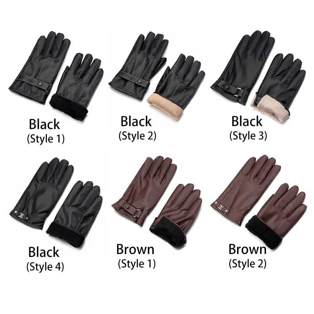 Mens wool hot leather Gs winter warm touch screen windproof and waterproof driving Gs all finger black Gs W241026